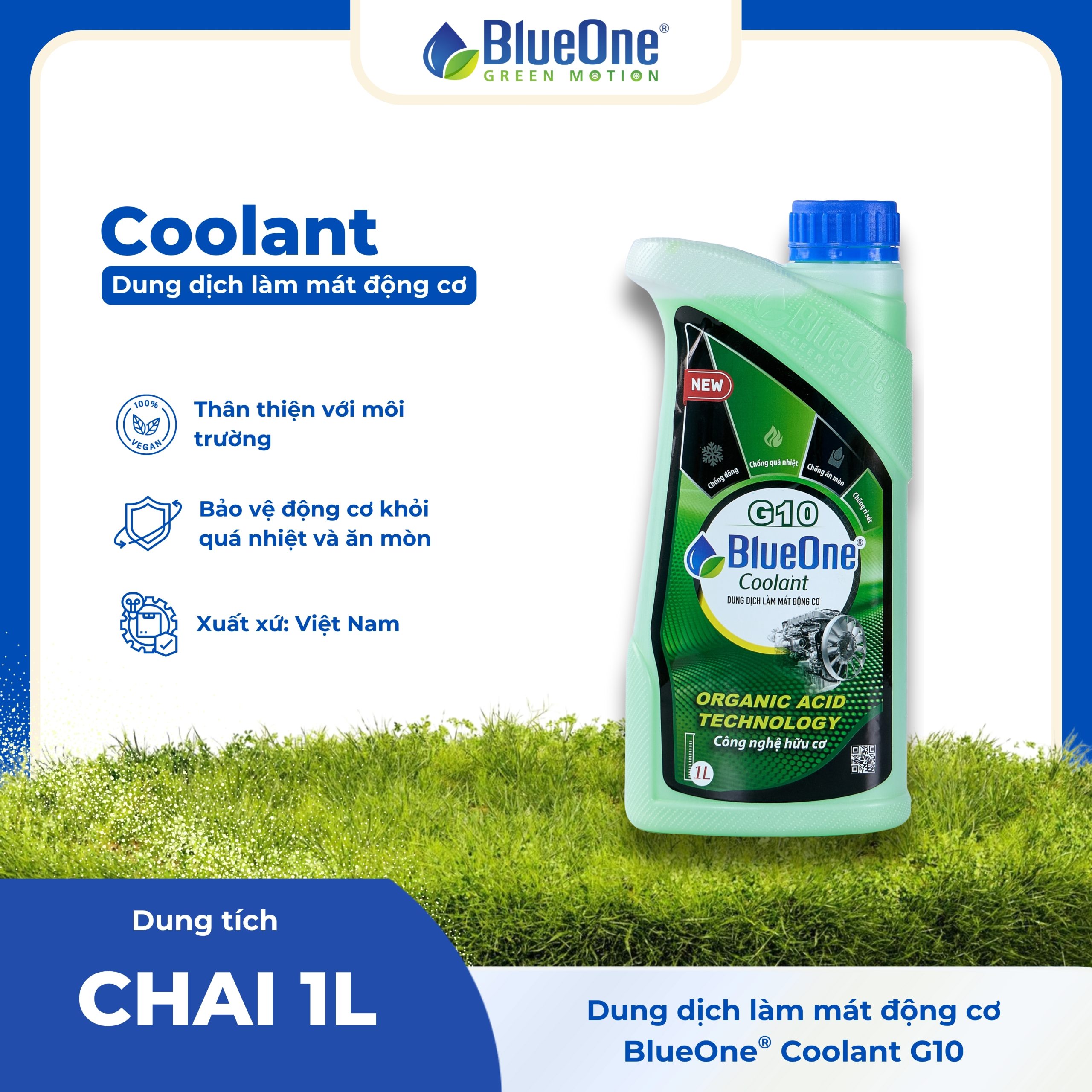 BlueOne Coolant G10 Chai 1L Xanh