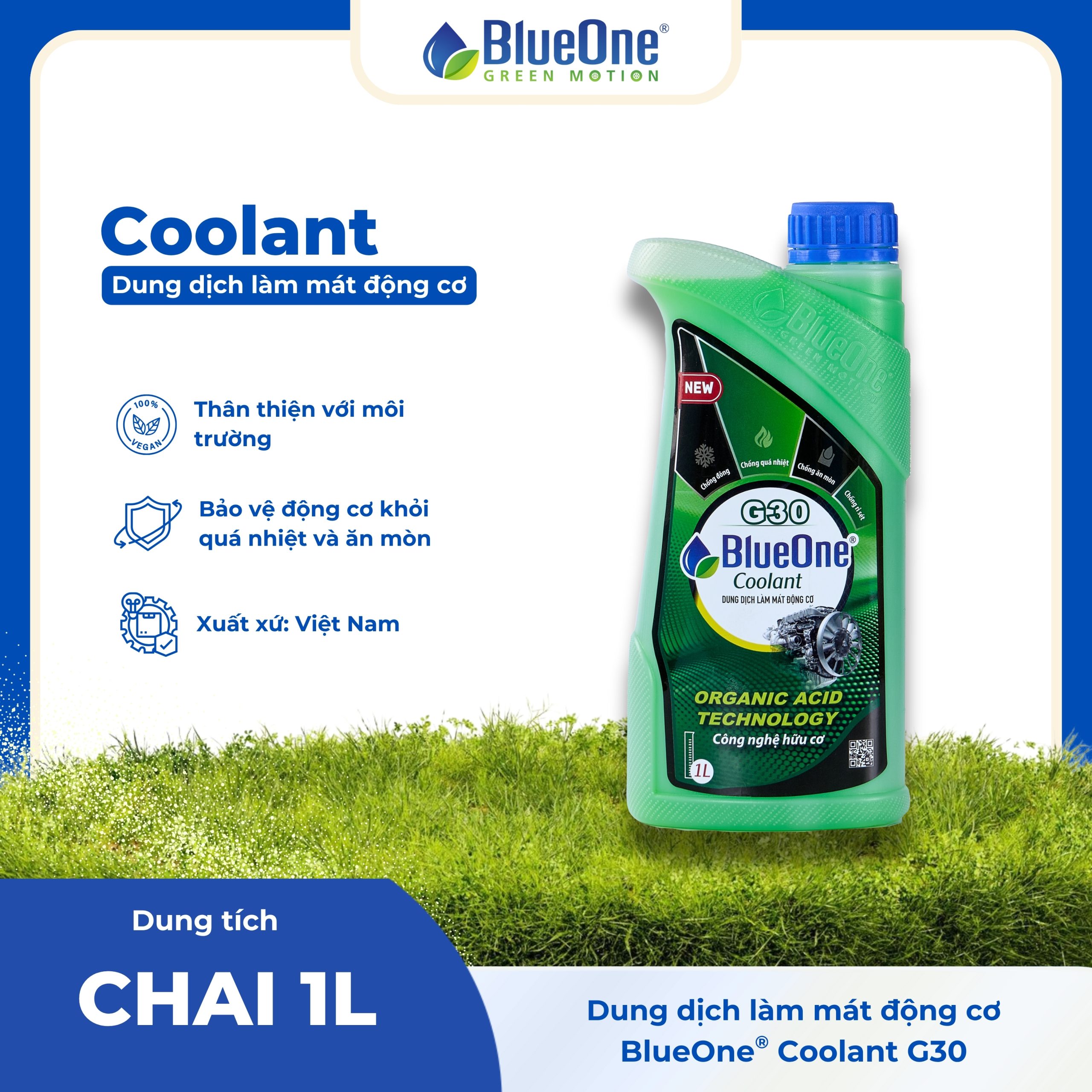 BlueOne Coolant G30 - Chai 1L Xanh