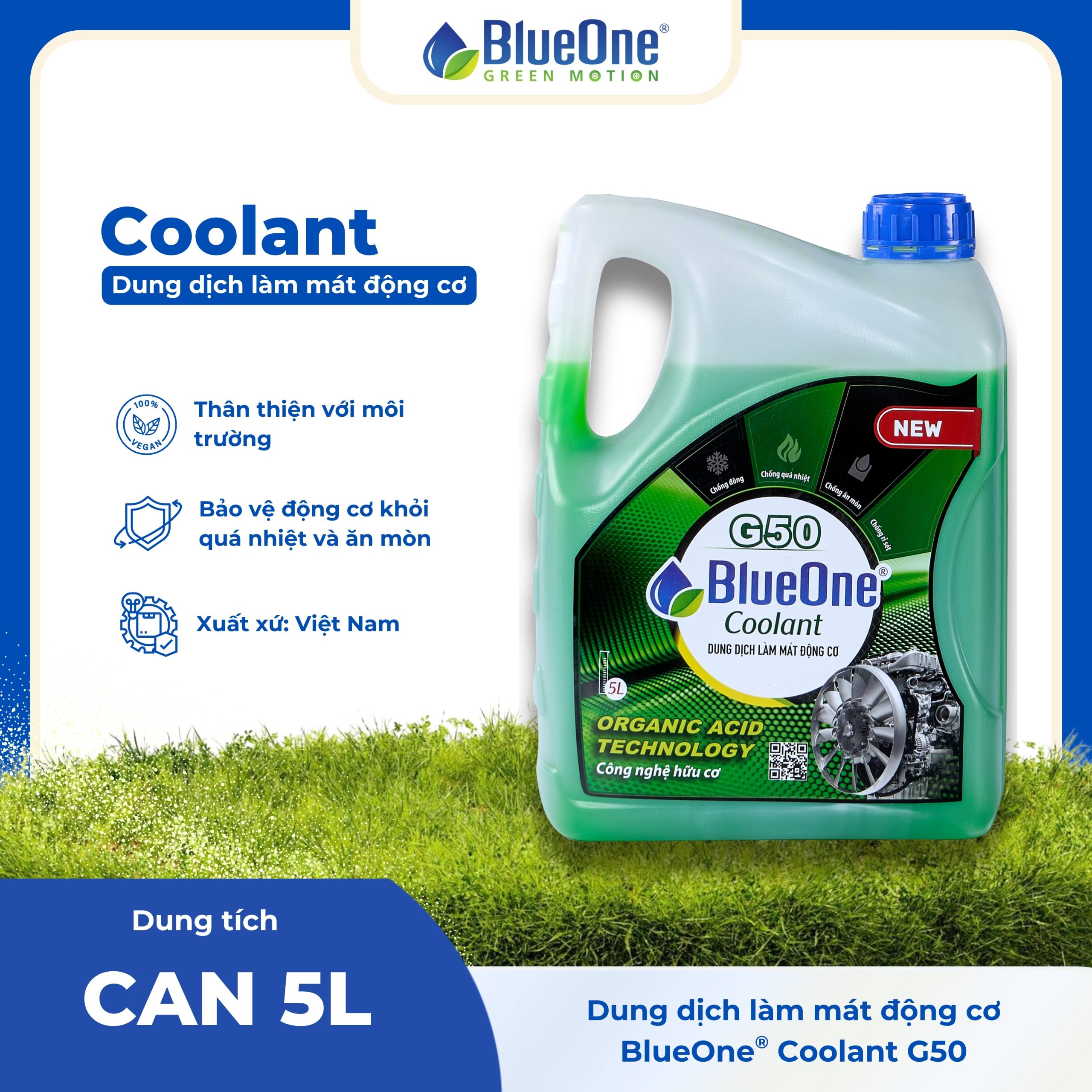 BlueOne Coolant G50 Can 5L Xanh