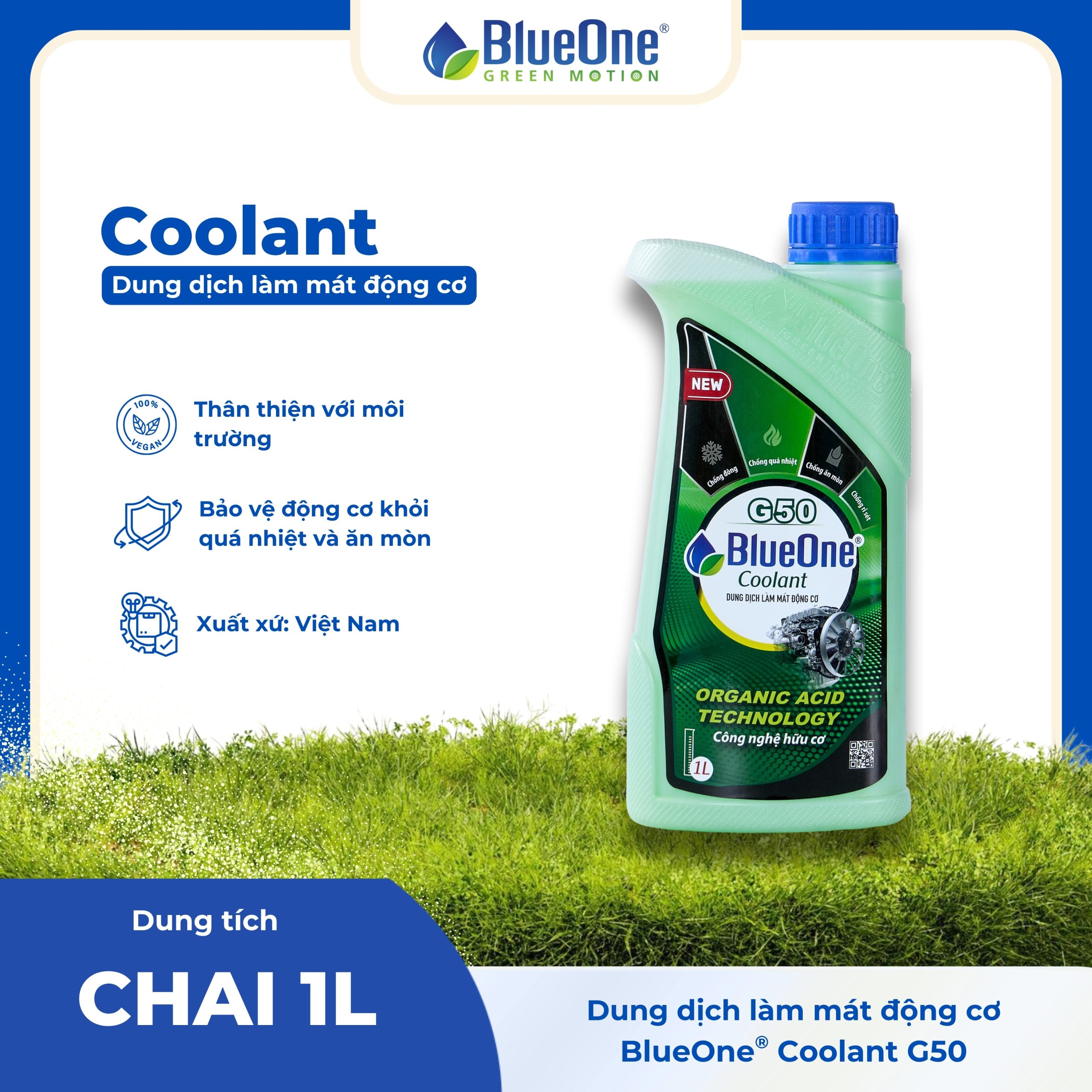 BlueOne Coolant G50 Chai 1L Xanh