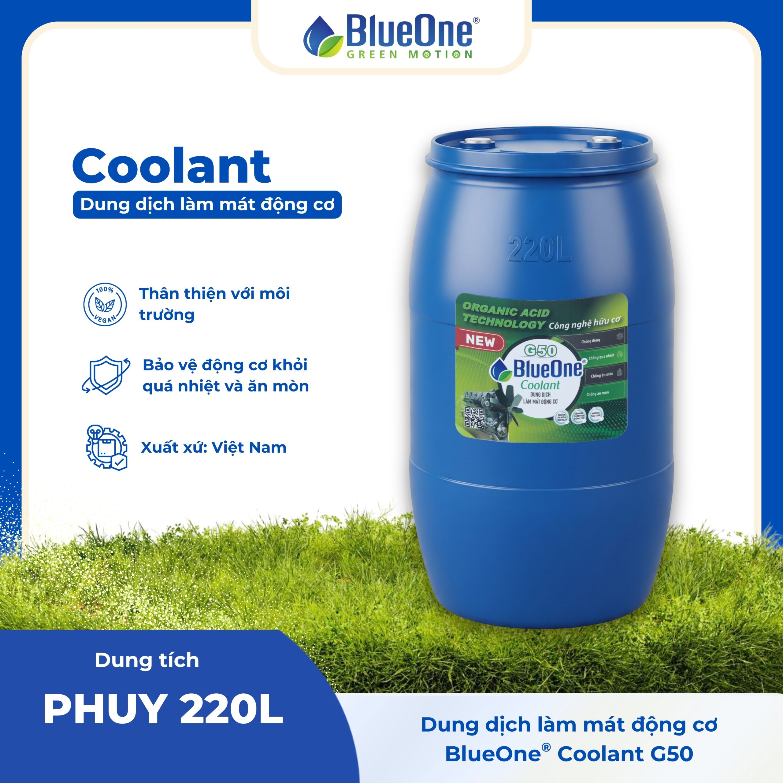 BlueOne Coolant G50 Phuy 220L Xanh
